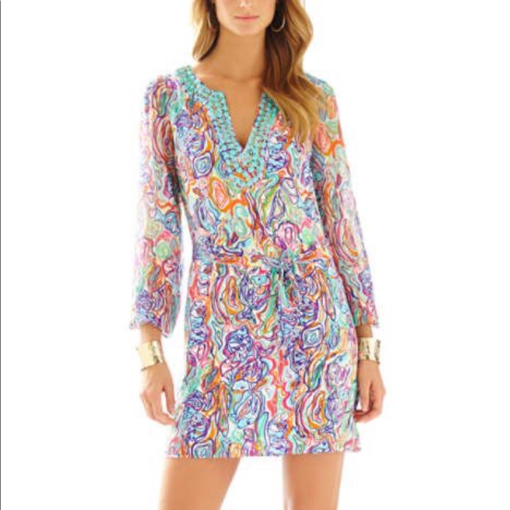Lilly Pulitzer Sz 4 beaded tunic silk dress
